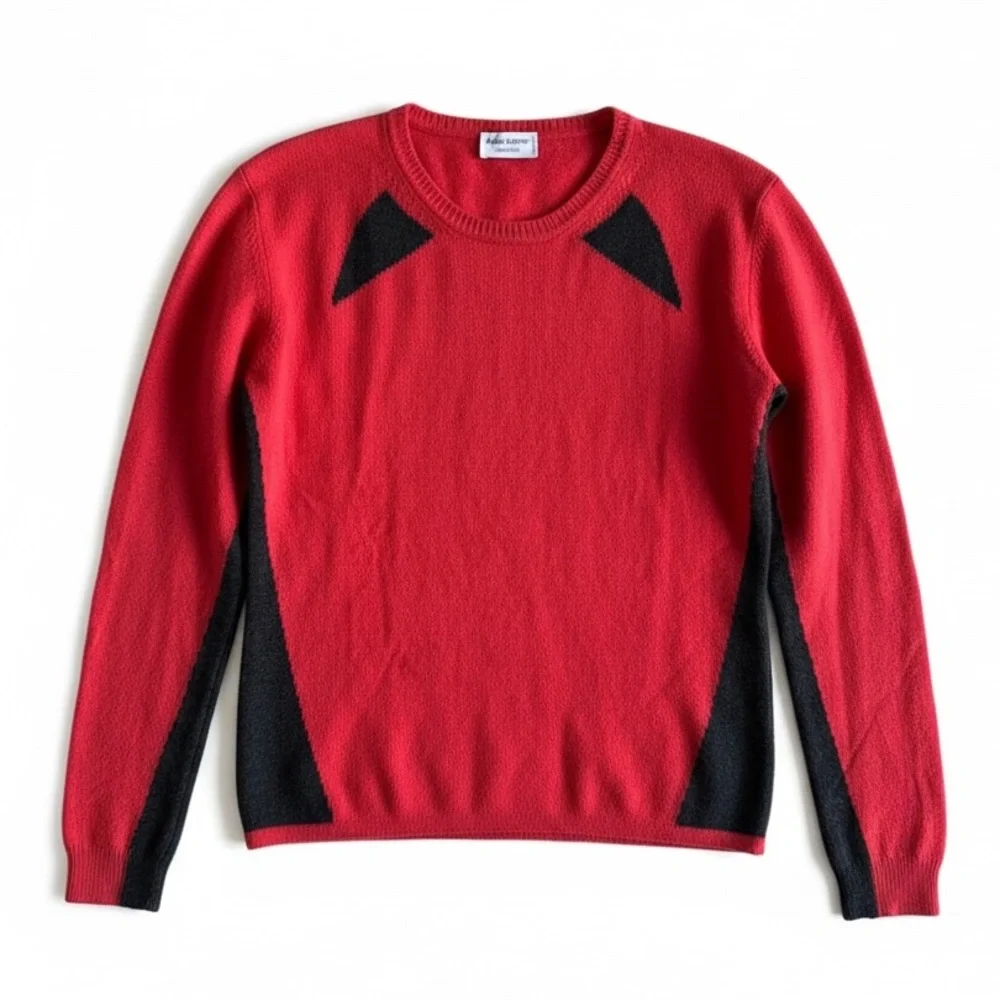 New Maria Sartini Colorblock Cashmere Crewneck Sweater Luxury Red Black Medium - Picture 1 of 6